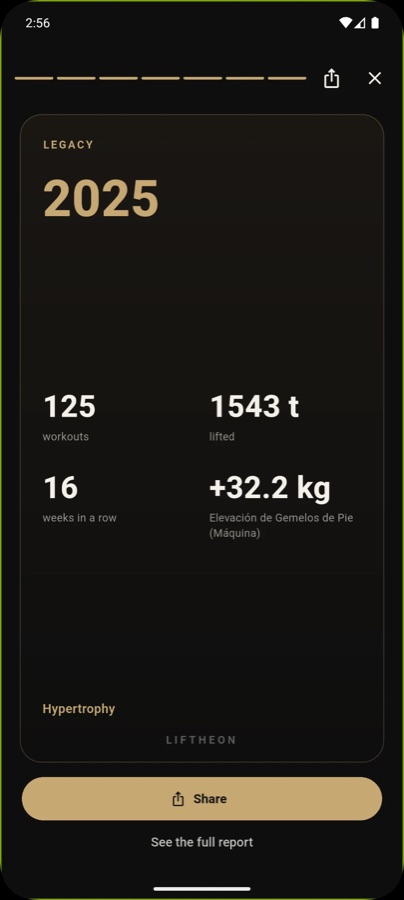 Legacy yearly summary card